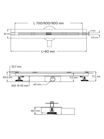 Линейный душевой трап Axus Super Slim 60 / 70 / 80 / 90
