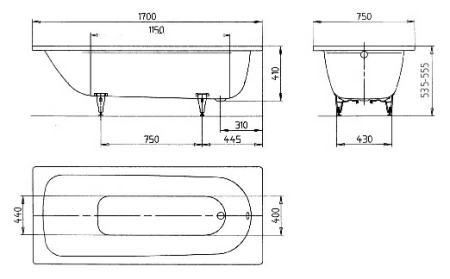 Стальная ванна Kaldewei Advantage Saniform Plus 373-1 170x75