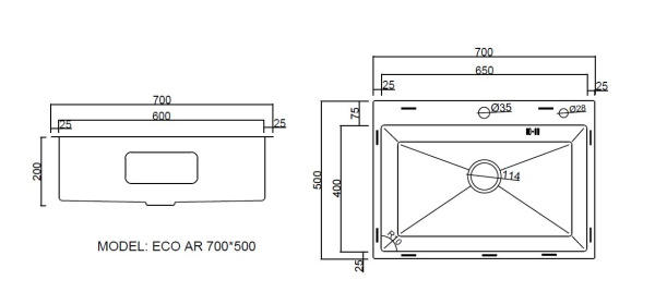 Кухонная мойка Arfeka Eco AR Gold PVD Nano 70х50