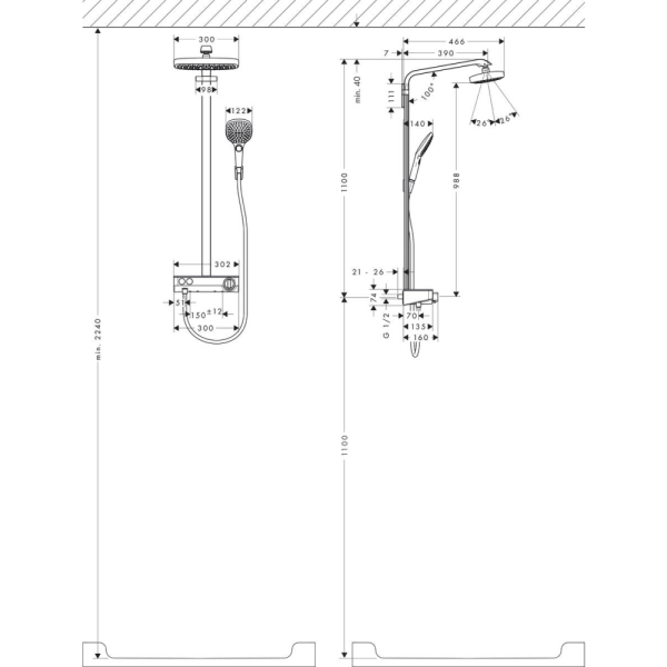 Душевая система термостатическая Hansgrohe Raindance Select Showerpipe 2jet 27126000