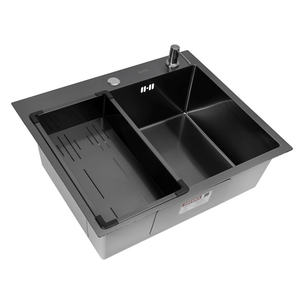 Кухонная мойка Arfeka Eco AR Black 60х50 с коландером G и дозатором