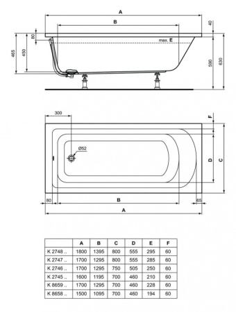 Прямоугольная ванна Ideal Standard Hotline 170х70 см