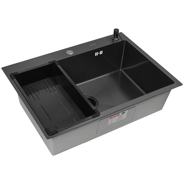 Кухонная мойка Arfeka Eco AR Black Décor Volcanic 70х50 с коландером G и дозатором