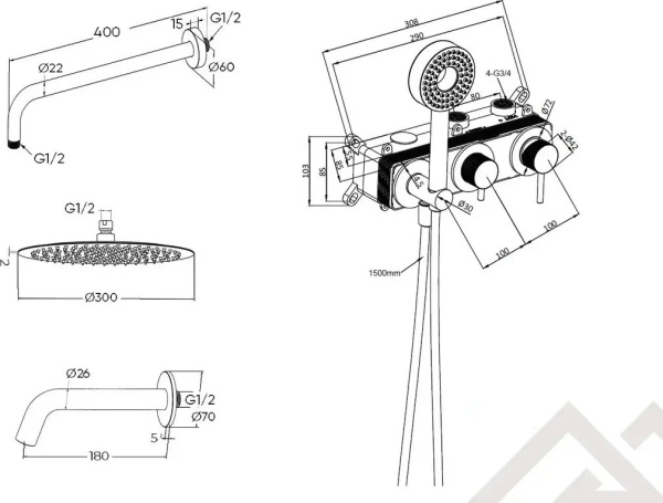 Душевая система встраиваемая Milleau Tissage MSS 530BIM/801L-CR Душевая система встраиваемая Milleau Tissage MSS 530BIM/801L-CR