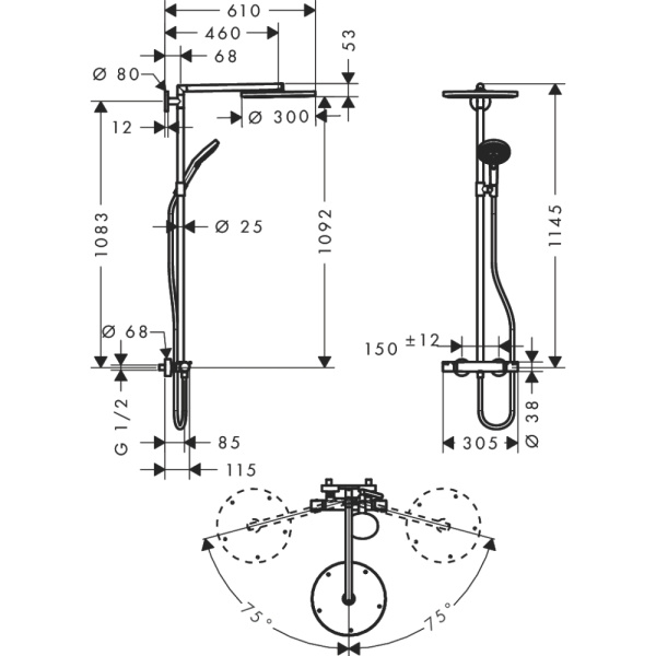 Душевая система термостатическая Hansgrohe Raindance Select S Showerpipe 1jet 27114000