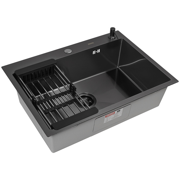 Кухонная мойка Arfeka Eco AR Black 70х50 с коландером и дозатором