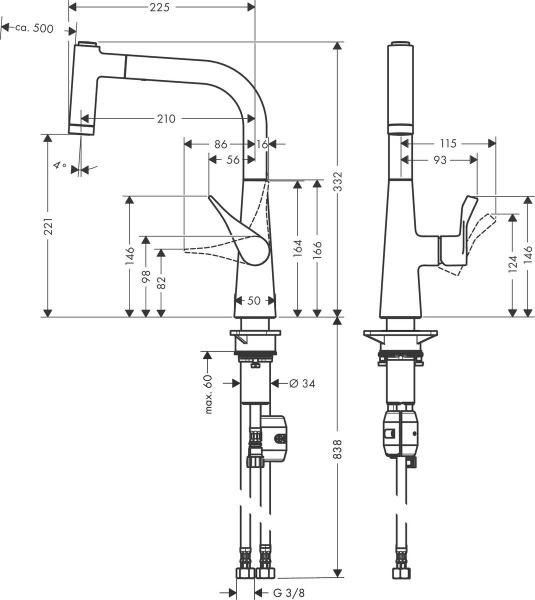 Смеситель с выдвижным изливом Hansgrohe Metris M71 2jet 14834800
