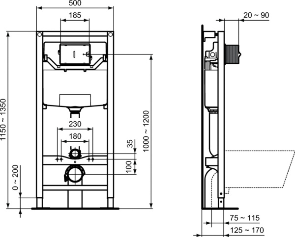 Комплект инсталляции Ideal Standard с унитазом Tesi Aquablade T386801