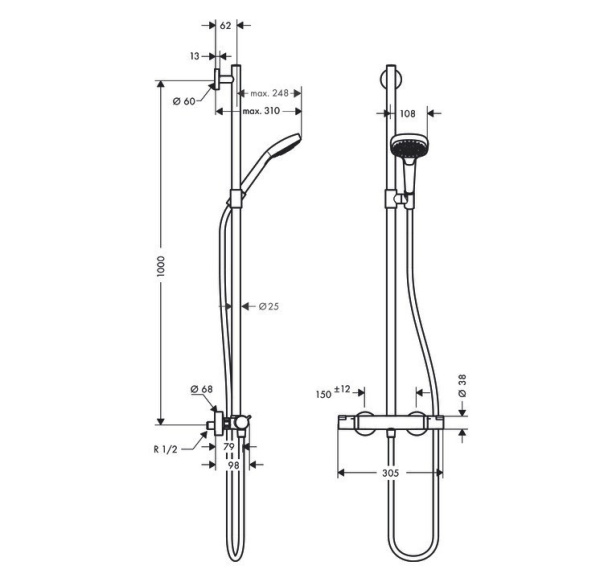 Смеситель термостатический с душем Hansgrohe Croma Select E Multi SemiPipe 27248400