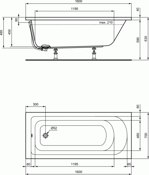 Прямоугольная ванна Ideal Standard HOTLINE 160х70 см