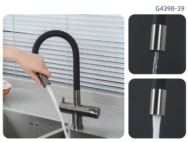 Смеситель с краном для питьевой воды и гибким изливом Gappo G4398-39 Смеситель с краном для питьевой воды и гибким изливом Gappo G4398-39