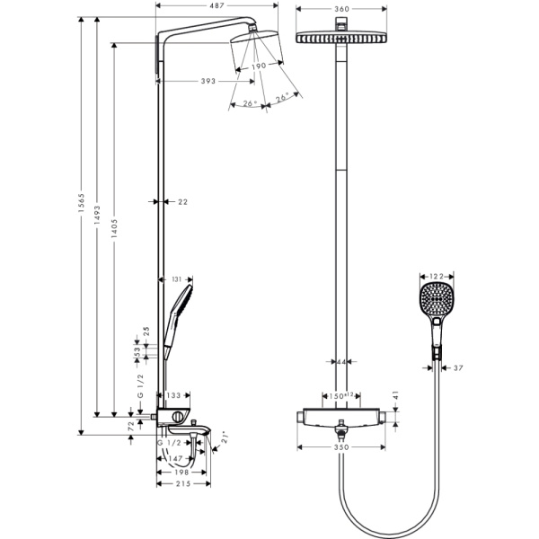 Душевая система термостатическая Hansgrohe Raindance Select E Showerpipe 1jet 27113000