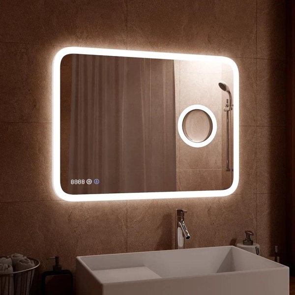 Зеркало Continent Bliss LED с увеличительным зеркалом и часами 90х80