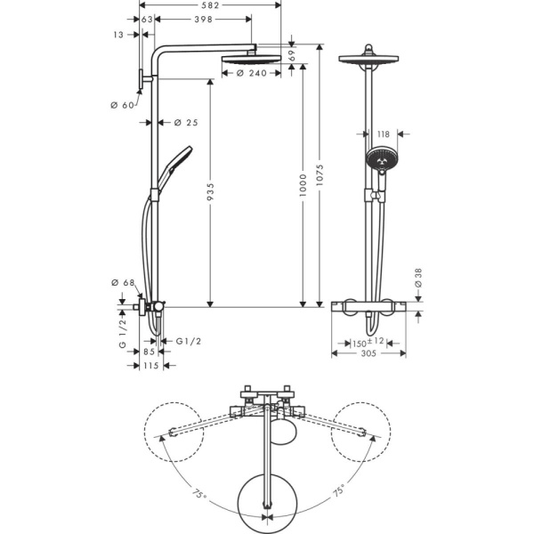 Душевая система термостатическая Hansgrohe Raindance Select Showerpipe 2jet 27129000