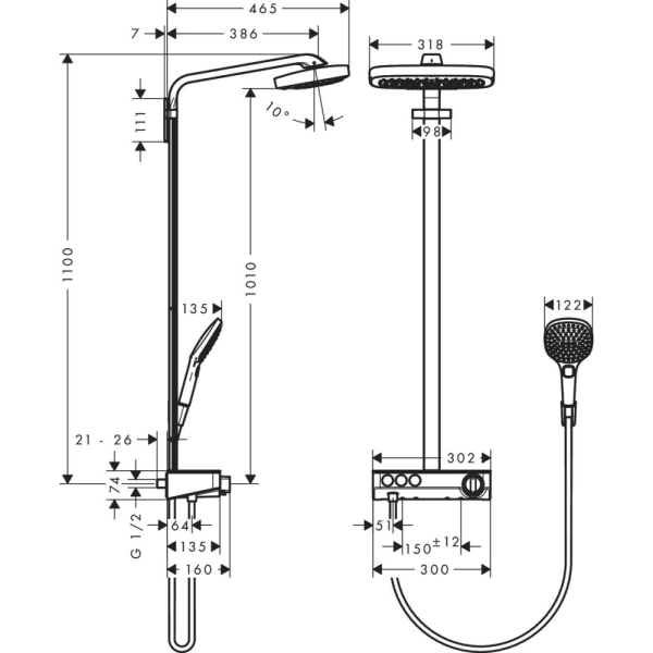 Душевая система термостатическая Hansgrohe Raindance Select Showerpipe 3jet 27127000