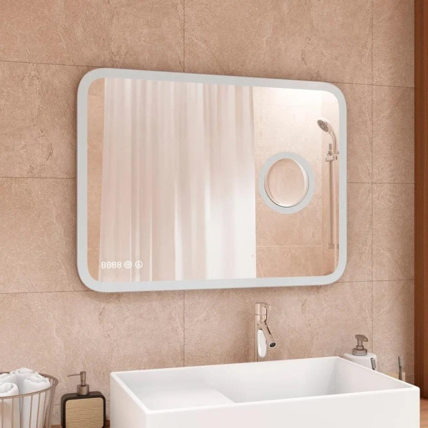 Зеркало Continent Bliss LED с увеличительным зеркалом и часами 90х80
