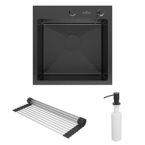Кухонная мойка Roxen Simple 45х45 PVD с ролл-матом и дозатором