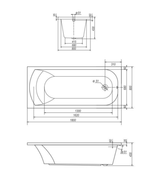 Акриловая ванна VentoSpa DIONA 180