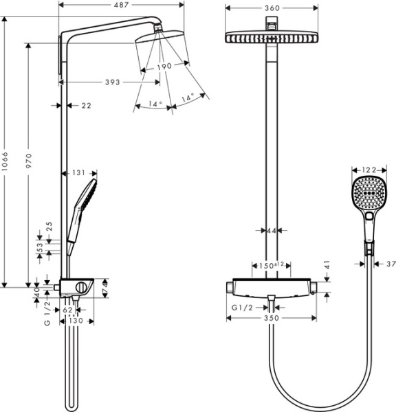 Душевая система термостатическая Hansgrohe Rainmaker Select E Showerpipe 1jet 27112000