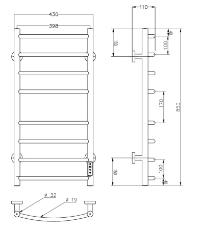Полотенцесушитель электрический Roxen Santi 11030-4385B 43х85
