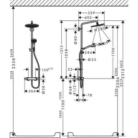 Душевая система термостатическая Hansgrohe Croma S Showerpipe 1jet 26790000