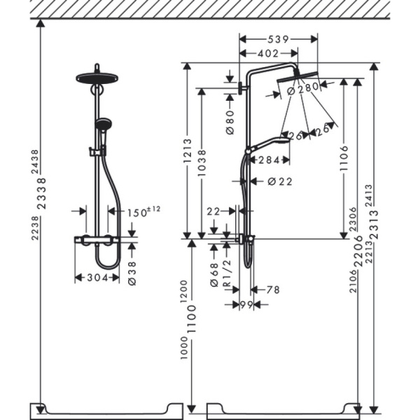 Душевая система термостатическая Hansgrohe Croma S Showerpipe 1jet 26790000