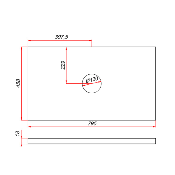 Столешница ЗОВ 80 белая 1 вырез