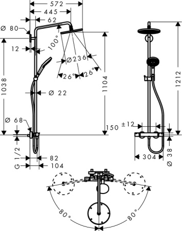 Душевая система термостатическая Hansgrohe Raindance Select S Showerpipe 1jet 27115000