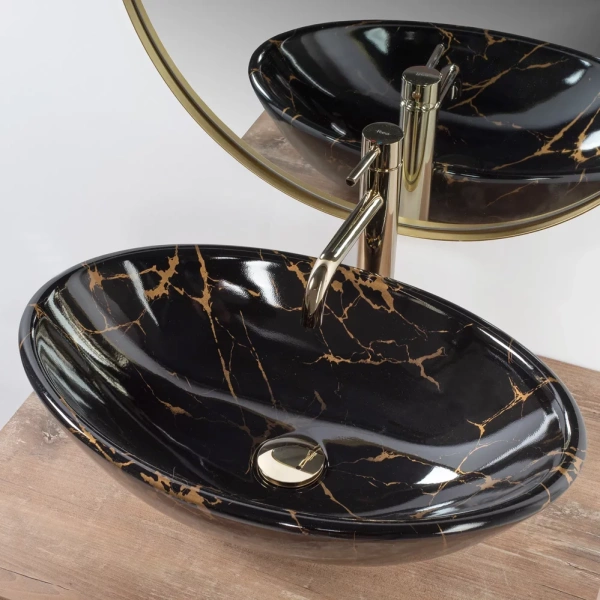 Умывальник Rea Pamela Black Marble Shiny U5067