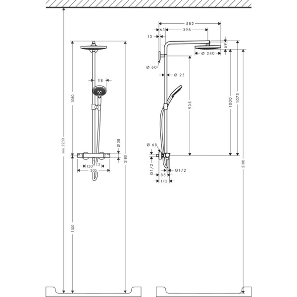 Душевая система термостатическая Hansgrohe Raindance Select Showerpipe 2jet 27129000