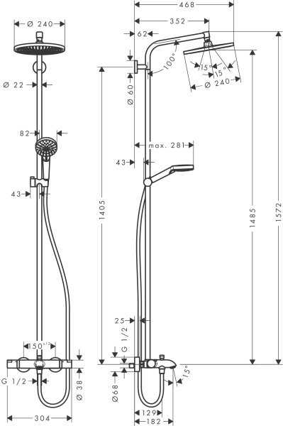 Душевая система термостатическая Hansgrohe Crometta S 1jet 27320000