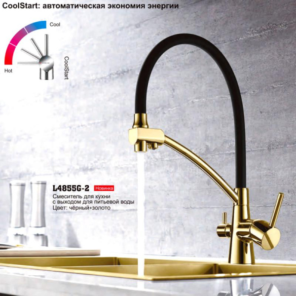 Смеситель с краном для питьевой воды и гибким изливом Ledeme L4855G-2 Смеситель с краном для питьевой воды и гибким изливом Ledeme L4855G-2