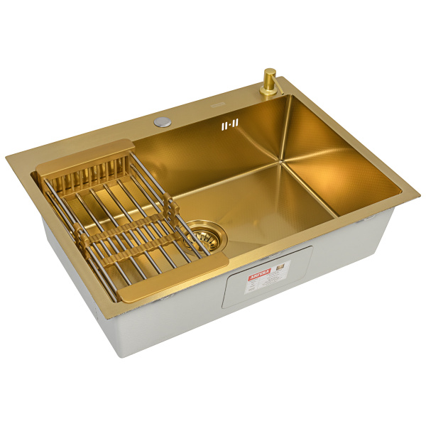 Кухонная мойка Arfeka Eco AR Gold Décor 70х50 с коландером и дозатором