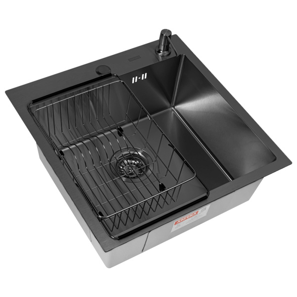 Кухонная мойка Arfeka Eco AR Black 50х50 с коландером F и дозатором