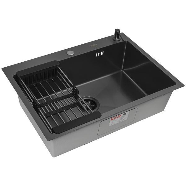 Кухонная мойка Arfeka Eco AR Black Décor Volcanic 70х50 с коландером и дозатором