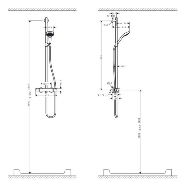 Смеситель термостатический с душем Hansgrohe Croma Select E Multi SemiPipe 27248400