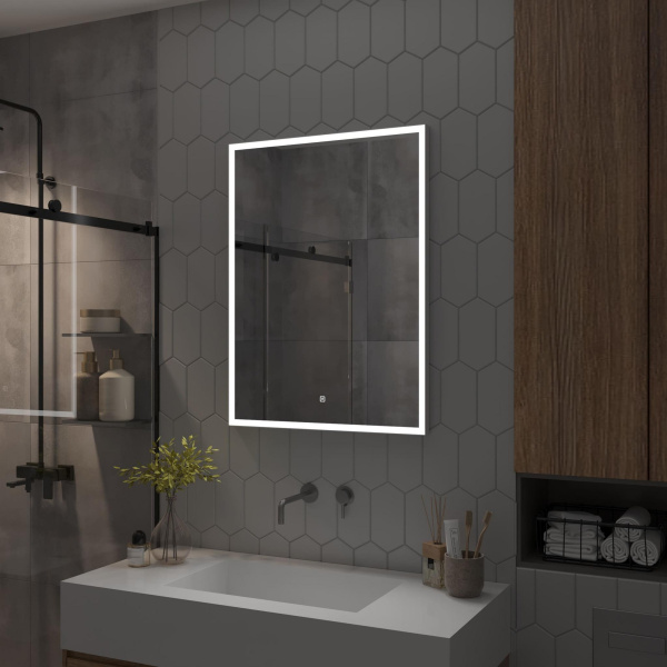Зеркало Continent Frame White LED 60/70 60х80