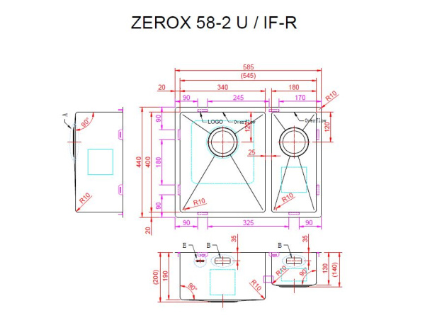 Кухонная мойка Zorg Zerox U/IF-R 60х45 PVD Gunblack Кухонная мойка Zorg Zerox U/IF-R 60х45 PVD Gunblack