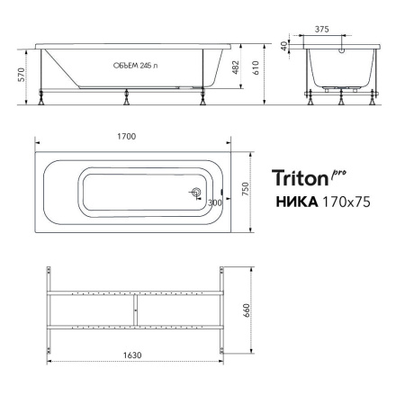 Акриловая ванна Triton Ника 170х75