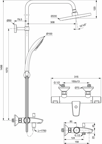Душевая система термостатическая Ideal Standard Ceratherm A7590AA Душевая система термостатическая Ideal Standard Ceratherm A7590AA