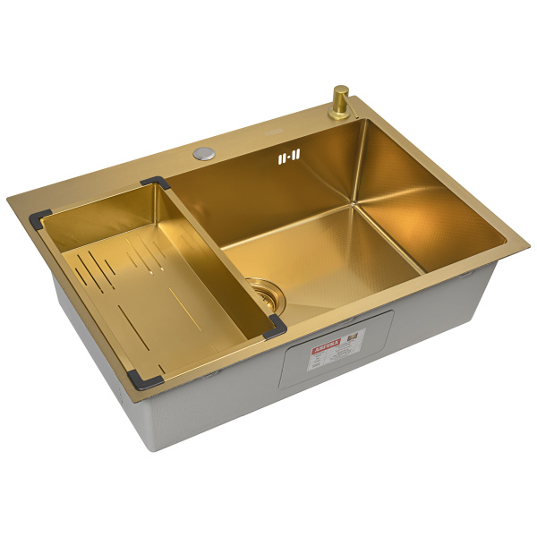 Кухонная мойка Arfeka Eco AR Gold Décor 70х50 с коландером G и дозатором