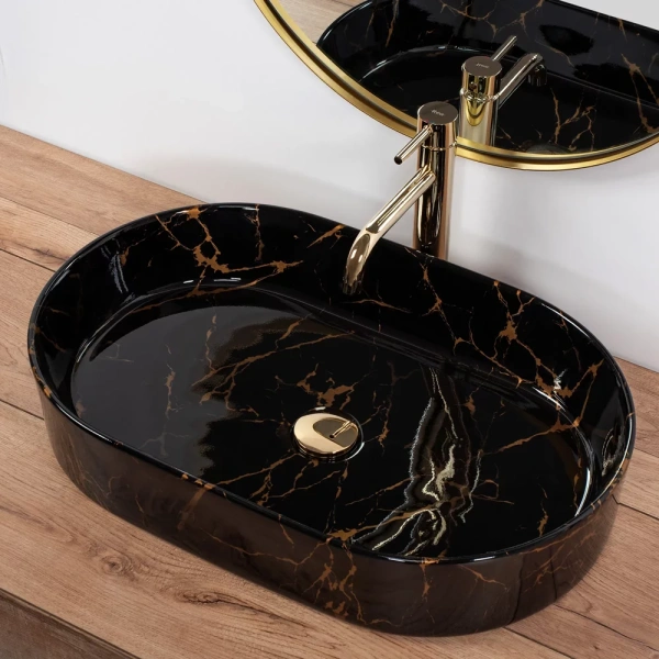 Умывальник Rea Nadia 60 Black Marble Shiny U0539