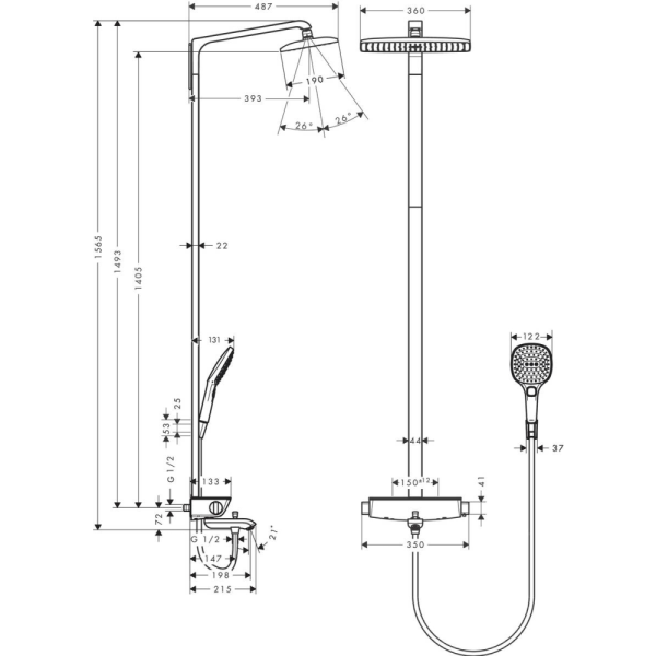Душевая система термостатическая Hansgrohe Raindance Select E Showerpipe 1jet 27113400