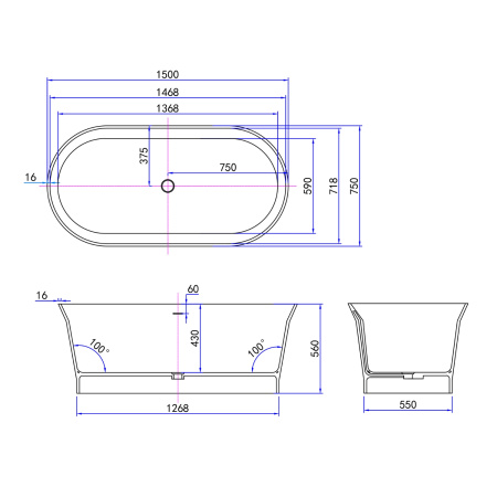 Ванна из искусственного камня Roxen Adel 150х75