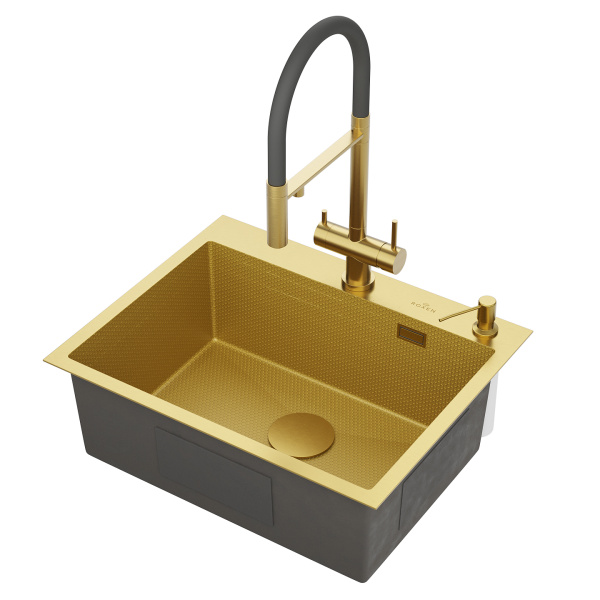 Кухонная мойка Roxen Snake 60х50 Gold с коландером и дозатором