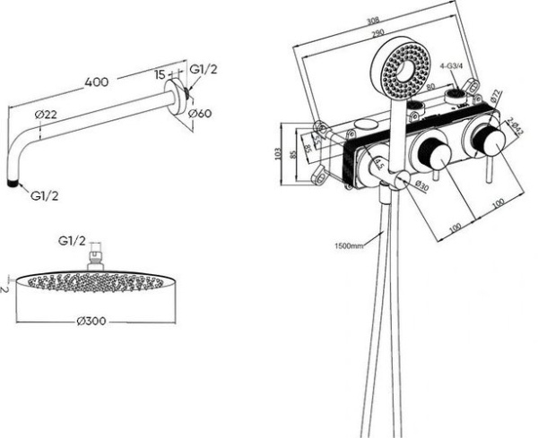 Душевая система встраиваемая Milleau Tissage MSS 520BIM/801Q-CR