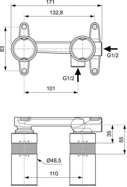 Встраиваемая часть смесителя Ideal Standard A1313NU Встраиваемая часть смесителя Ideal Standard A1313NU