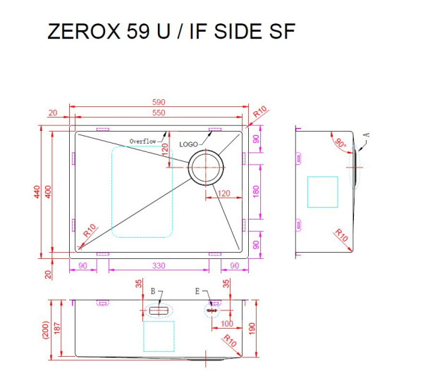 Кухонная мойка Zorg Zerox U/IF Side SF 60х45 PVD Gold