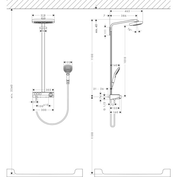Душевая система термостатическая Hansgrohe Raindance Select Showerpipe 3jet 27127000