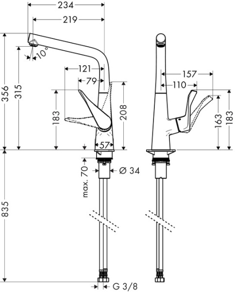Смеситель Hansgrohe Metris M71 1jet 14822800